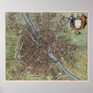 Poster Carte vintage de Paris (1657)