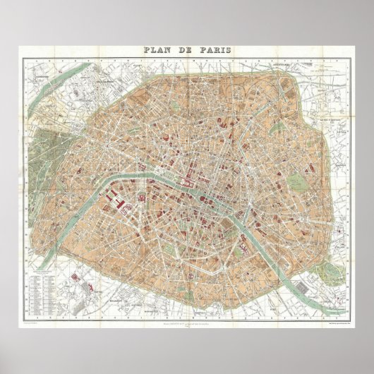 Poster Carte vintage de Paris (1892) (Devant)
