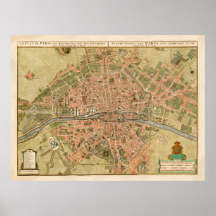 Poster Carte vintage de Paris France (1720)