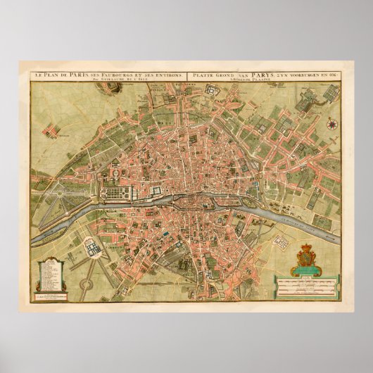 Poster Carte vintage de Paris France (1720) (Devant)
