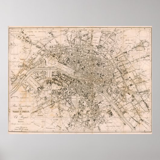 Poster Carte vintage de Paris France (1825) (Devant)
