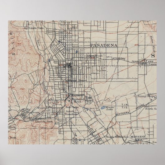 Poster Carte vintage de Pasadena California (1894) (Devant)