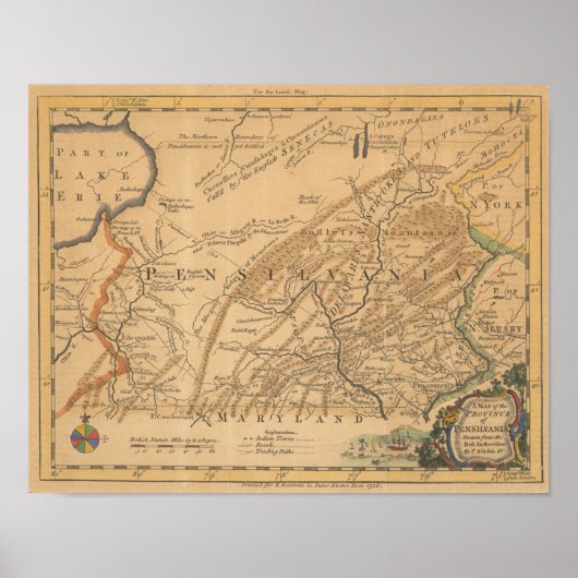 Poster Carte vintage de Pennsylvanie (Devant)