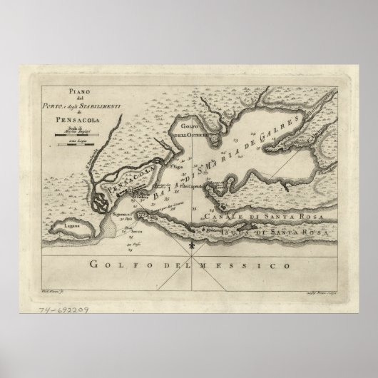 Poster Carte vintage de Pensacola Floride (1763) (Devant)
