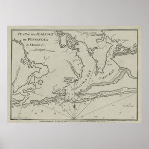 Poster Carte vintage de Pensacola Floride (1788)