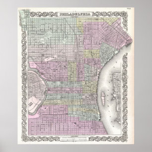Poster Carte vintage de Philadelphie (1855)