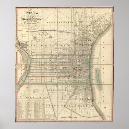 Poster Carte vintage de Philadelphie Pennsylvanie (1830) (Devant)
