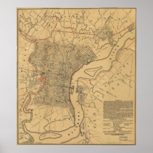 Poster Carte vintage de Philadelphie Pennsylvanie (1857)