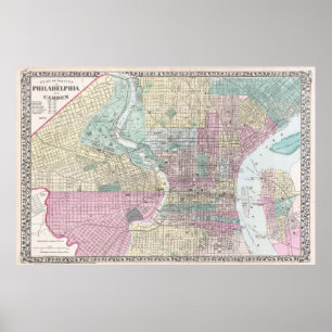 Poster Carte vintage de Philadelphie Pennsylvanie (1876)