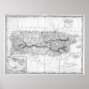Poster Carte vintage de Porto Rico (1901) BW