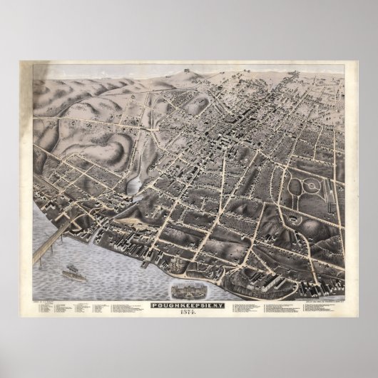 Poster Carte vintage de Poughkeepsie NY (1871) (Devant)