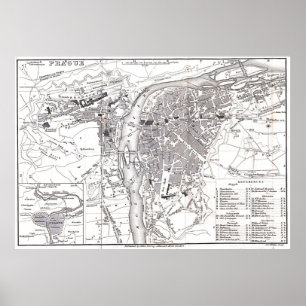 Poster Carte vintage de Prague (1858)