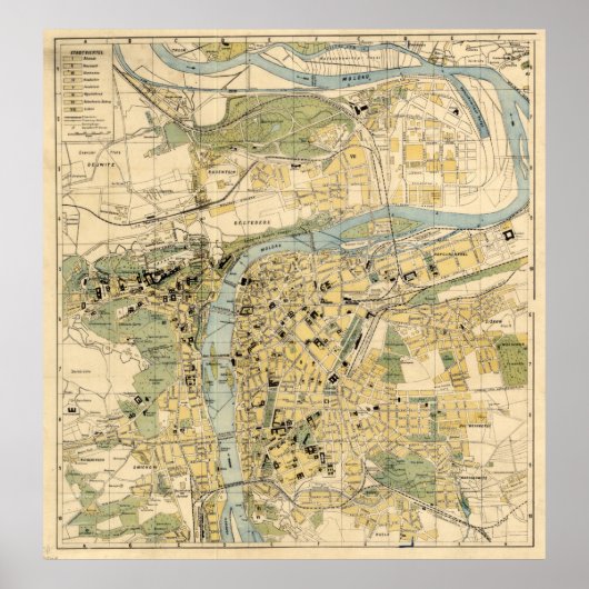 Poster Carte vintage de Prague République tchèque (1905) (Devant)
