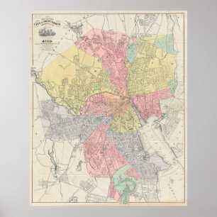 Poster Carte vintage de Providence Île de Rhode (1899)