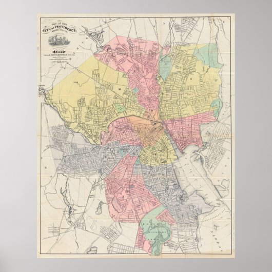 Poster Carte vintage de Providence Rhode Island (1899) (Devant)