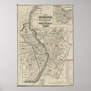 Poster Carte vintage de Rochester NY (1872)