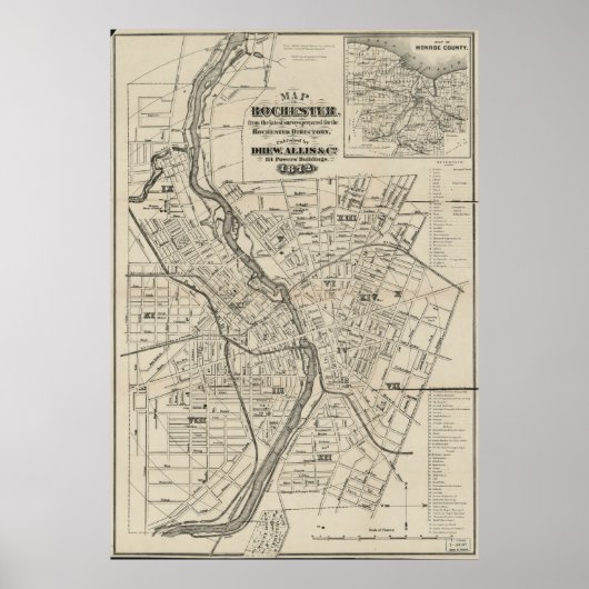 Poster Carte vintage de Rochester NY (1872) (Devant)