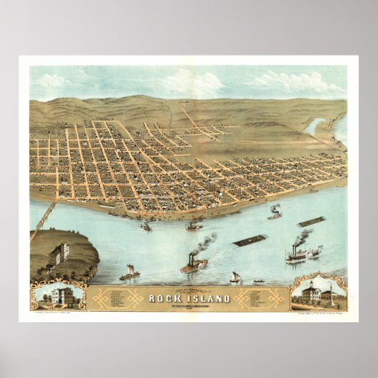 Poster Carte vintage de Rock Island IL (1869) (Devant)