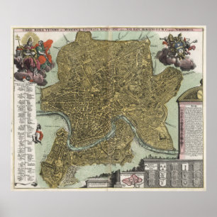 Poster Carte vintage de Rome Italie (1716)