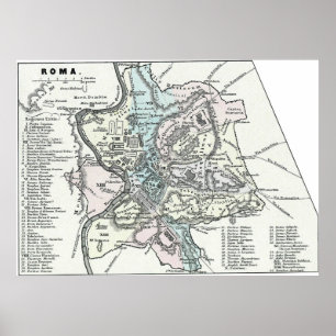 Poster Carte vintage de Rome Italie (1862)