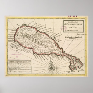Poster Carte vintage de saint Kitts (1732)