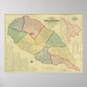 Poster Carte vintage de Saint-Kitts (1828)
