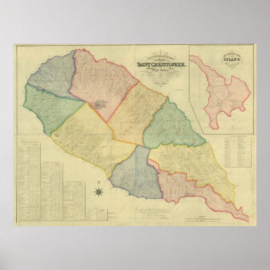 Poster Carte vintage de Saint-Kitts (1828) (Devant)