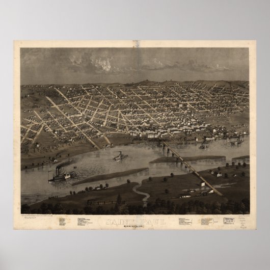 Poster Carte vintage de Saint Paul Minnesota (1867) (Devant)