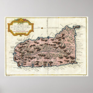 Poster Carte vintage de Sainte-Lucie (1758)
