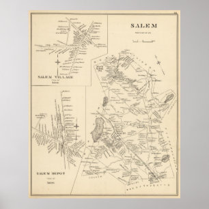 Poster Carte vintage de Salem le Massachusetts (1892)