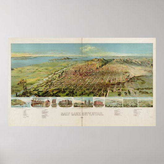 Poster Carte vintage de Salt Lake City (1891) (Devant)