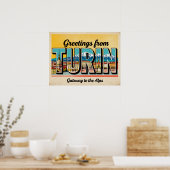 Poster Carte vintage de salutations de Turin (Cuisine)