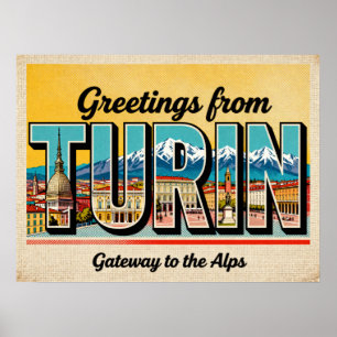 Poster Carte vintage de salutations de Turin
