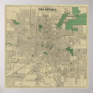 Poster Carte vintage de San Antonio le Texas (1909)
