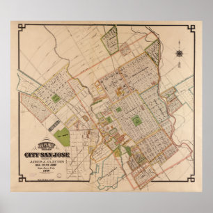 Poster Carte vintage de San Jose la Californie (1886)