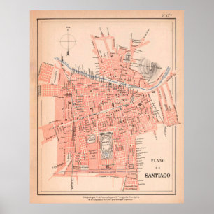Poster Carte Vintage de Santiago Chile (1903)