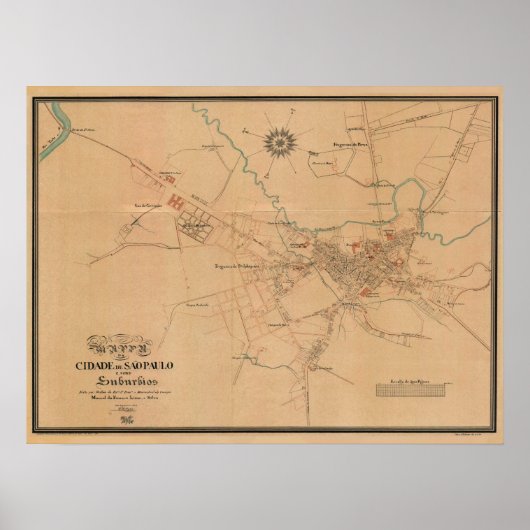 Poster Carte vintage de Sao Paulo Brésil (1847) (Devant)