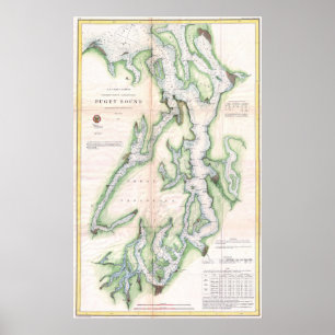 Poster Carte vintage de Seattle et Puget Sound