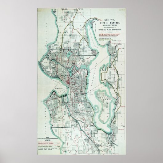 Poster Carte vintage de Seattle Washington (Devant)