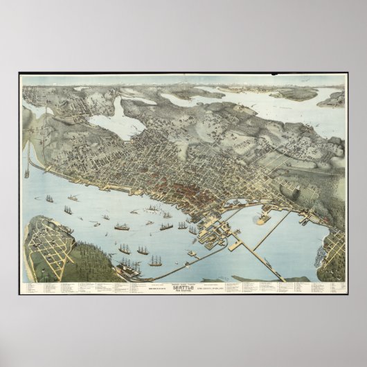 Poster Carte vintage de Seattle Washington (1891) (Devant)