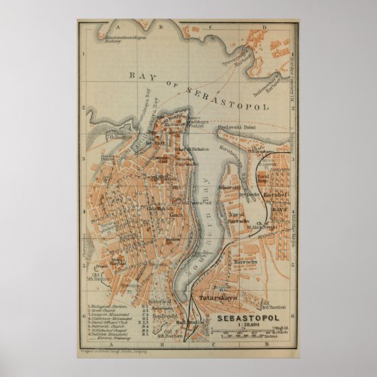 Poster Carte vintage de Sébastopol Ukraine (1914) (Devant)