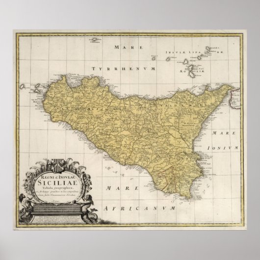 Poster Carte vintage de Sicile Italie (1747) (Devant)