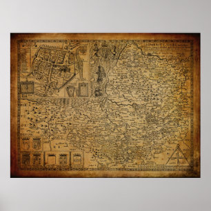 Poster Carte vintage de Somerset Wessex Angleterre R-U