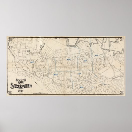 Poster Carte vintage de Somerville MA (1910) (Devant)