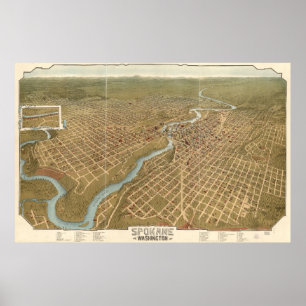 Poster Carte vintage de Spokane Washington (1905)