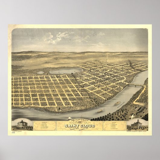 Poster Carte vintage de St Cloud MN (1869) (Devant)