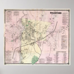 Poster Carte vintage de Stamford CT (1867)