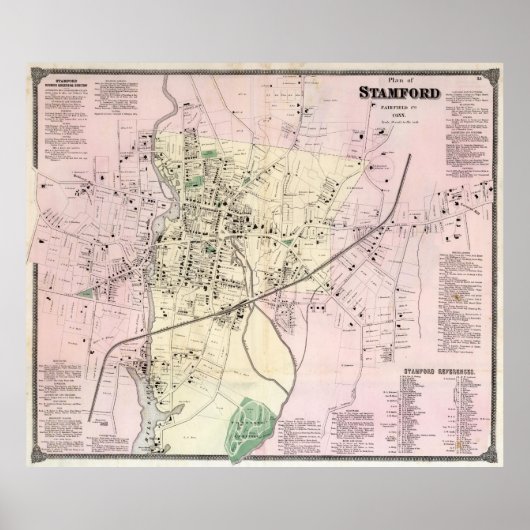 Poster Carte vintage de Stamford CT (1867) (Devant)