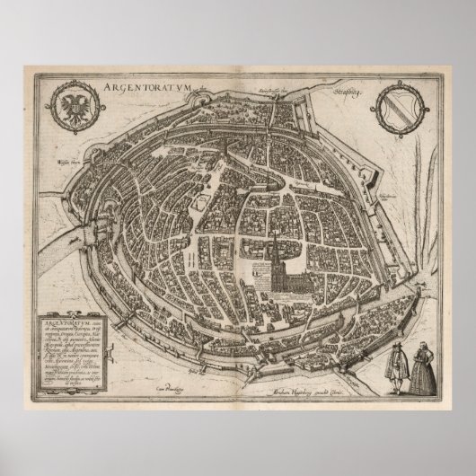 Poster Carte vintage de Strasbourg France (1575) (Devant)