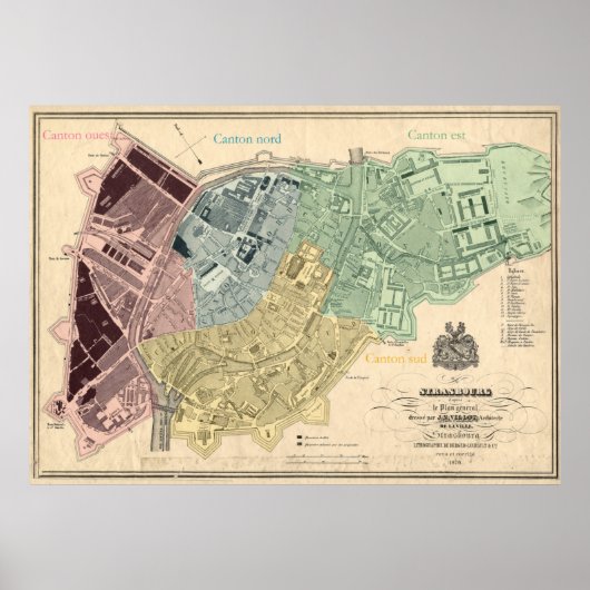 Poster Carte vintage de Strasbourg France (1870) (Devant)